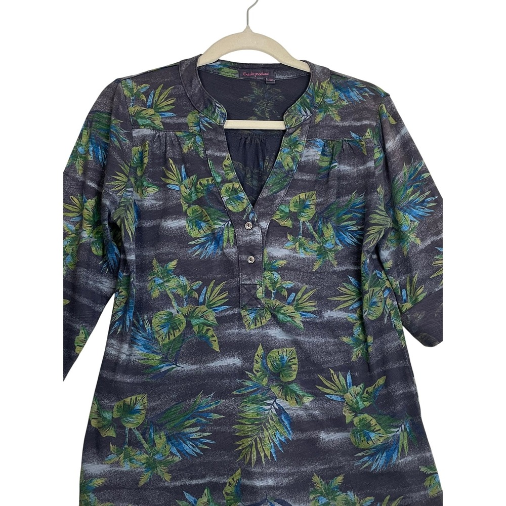 Fresh Produce Womens Tropical Palm Print Slub Cotton 3/4 Sleeve Tunic Top SM USA - Picture 3 of 13